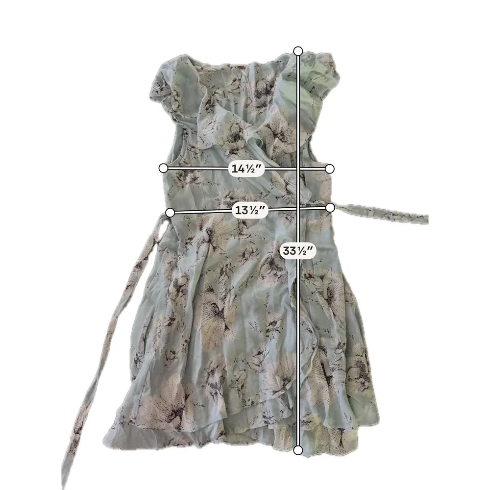 Free People French Quarter Wrap Dress Light Blue Floral Ruffle Mini Small CR5